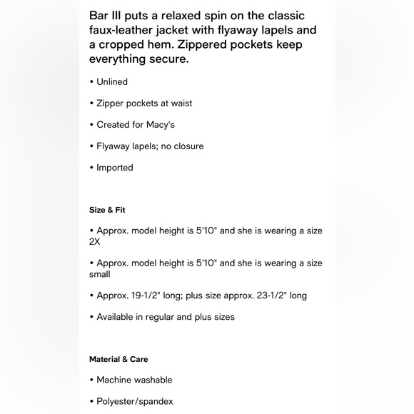 NWT Flyaway Jacket/Blazer Brown Faux-Leather from Macy's women’s size S - Picture 6 of 6